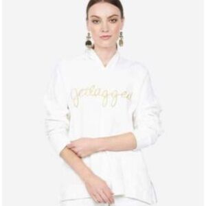 Jet lagged Gold Embroidered Hoodie w Gold Side Zippers Size XS Lauren Moshi